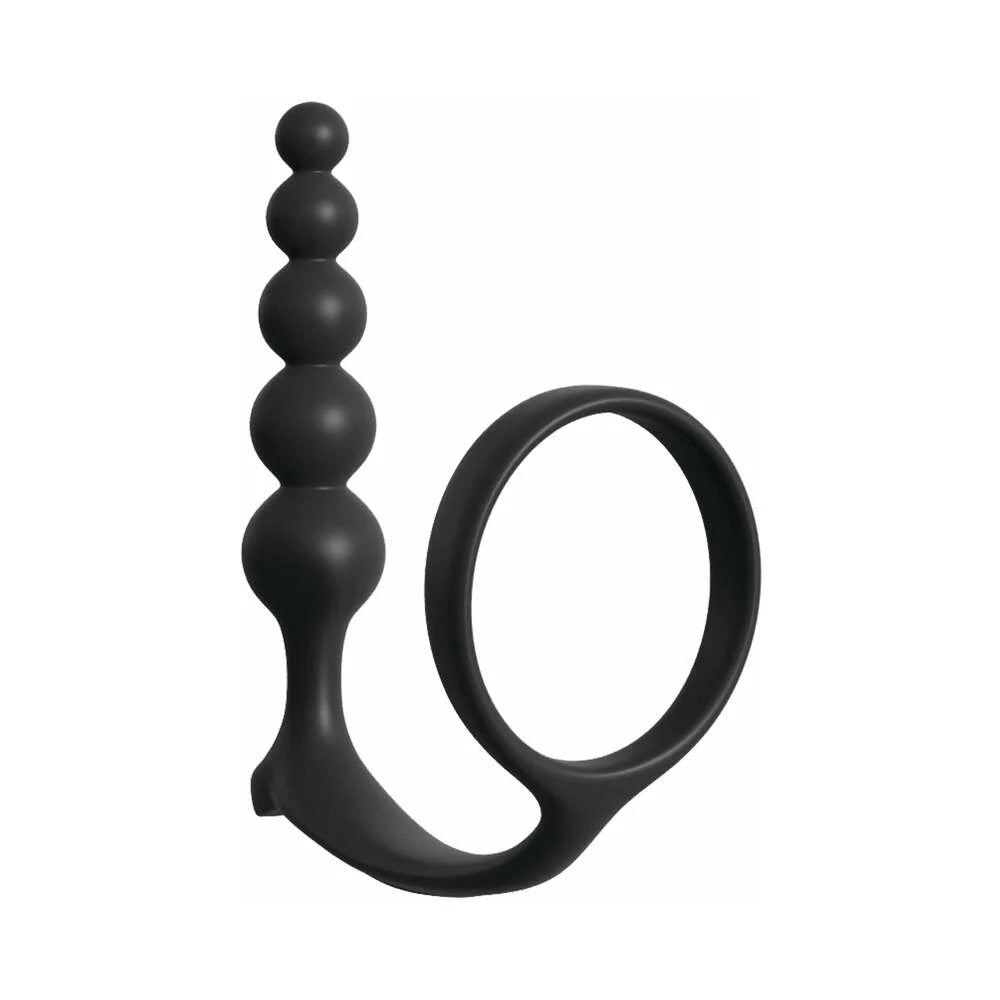 Anal Fantasy Collection Silicone Ass-Gasm Cockring Anal Beads Black